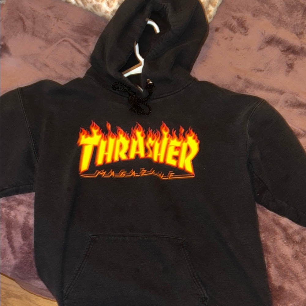 Thrasher Black Hoodie with Flame Logo